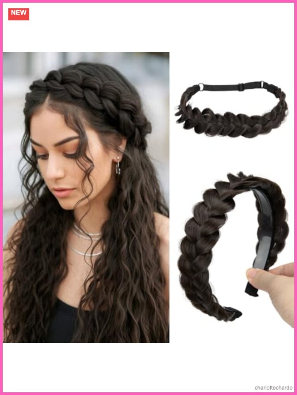 2PC Hand Braided Headbands Synthetic Hair Head Wraps Elastic Hair Accessories